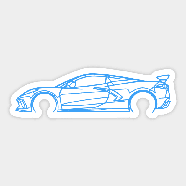 Rapid Blue C8 Corvette Racecar Side Silhouette Outline Rapid Blue Supercar Sports car Racing car Sticker by Tees 4 Thee